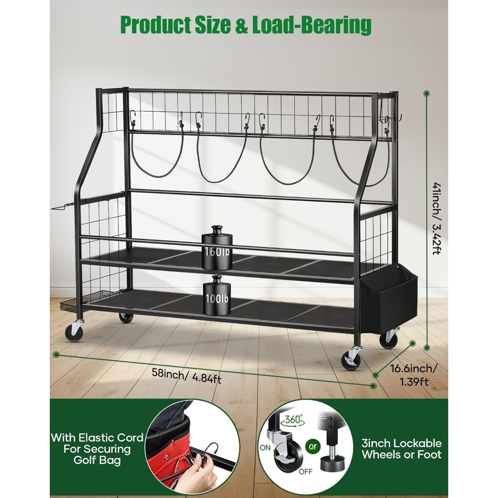 Golf Equipment Garage Storage - Rak Penyimpanan Tas Golf Beroda, Organizer